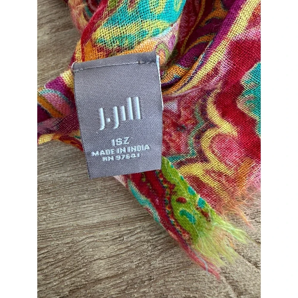 J. Jill Wool Paisley Scarf Wrap Multi-Color Pink Green Orange 70x25